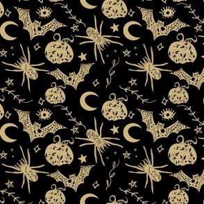 Halloween// Spider Web // Black and Gold Bat and Pumpkins 