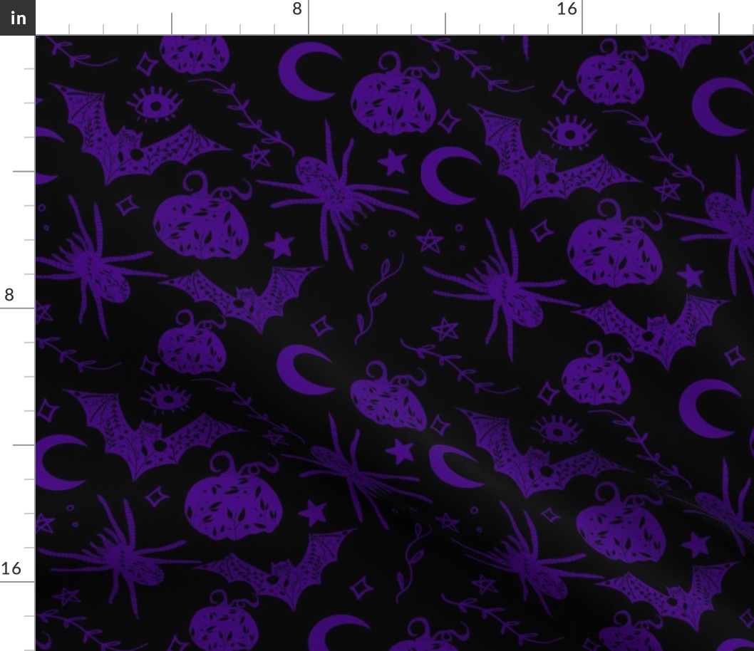 Halloween// Spider web // Black and Purple Bat and Pumpkins 