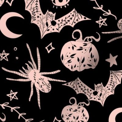 Halloween// Spider web // Black and Pink Bat and Pumpkins 