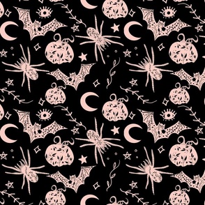 Halloween// Spider web // Black and Pink Bat and Pumpkins 