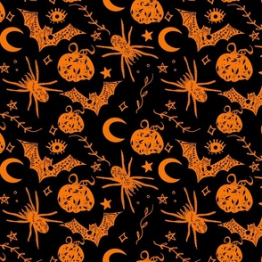 Halloween// Spider web // Black and Orange Bat and Pumpkins 