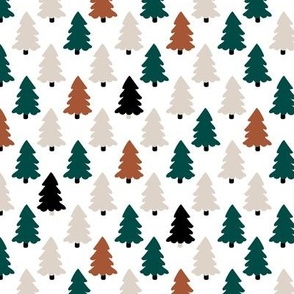 Minimal christmas pine trees winter forest in black pine green sand rust on white