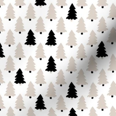 Minimal christmas pine trees winter forest in beige black on white