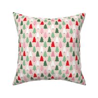 Minimal christmas pine trees winter forest in mint green pink red on blush girls
