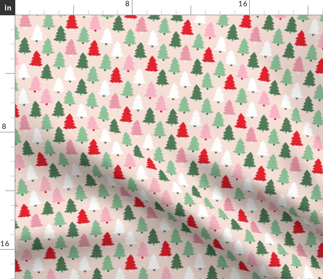 Minimal christmas pine trees winter forest in mint green pink red on blush girls