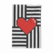 Knitted red heart black white stripes Wall Hanging