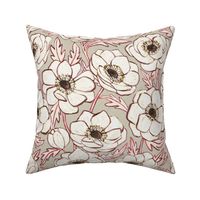 Chalk Anemones in soft neutral cream, grey and pink - large print