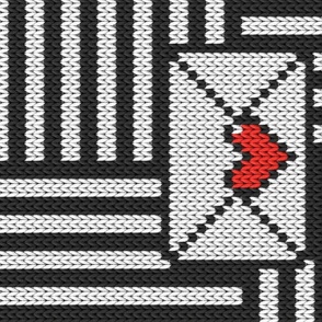 Knitted heart letter black white stripes Wall Hanging