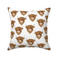 Sweet horns highland cow furry hair faces on white LARGE