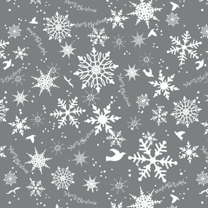 Merry Christmas -Snowflakes - White/Gray