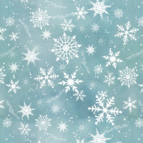 Merry Christmas -Snowflakes - Gray/Blue 