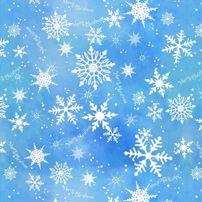 Merry Christmas - Snowflakes - Blue 