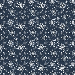 Snowflakes on Navy In White