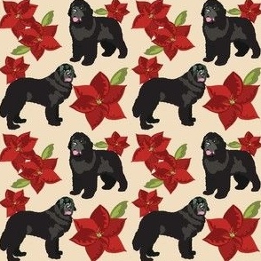 Newfoundland Dogs and Holiday Poinsettia Dog Fabric