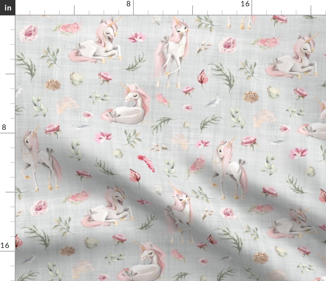 unicorn rose grey linen