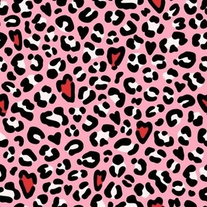 Valentine's Day Leopard Print with Hidden Hearts: Red & White on Pink