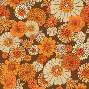 70s vintage retro daisies orange brown