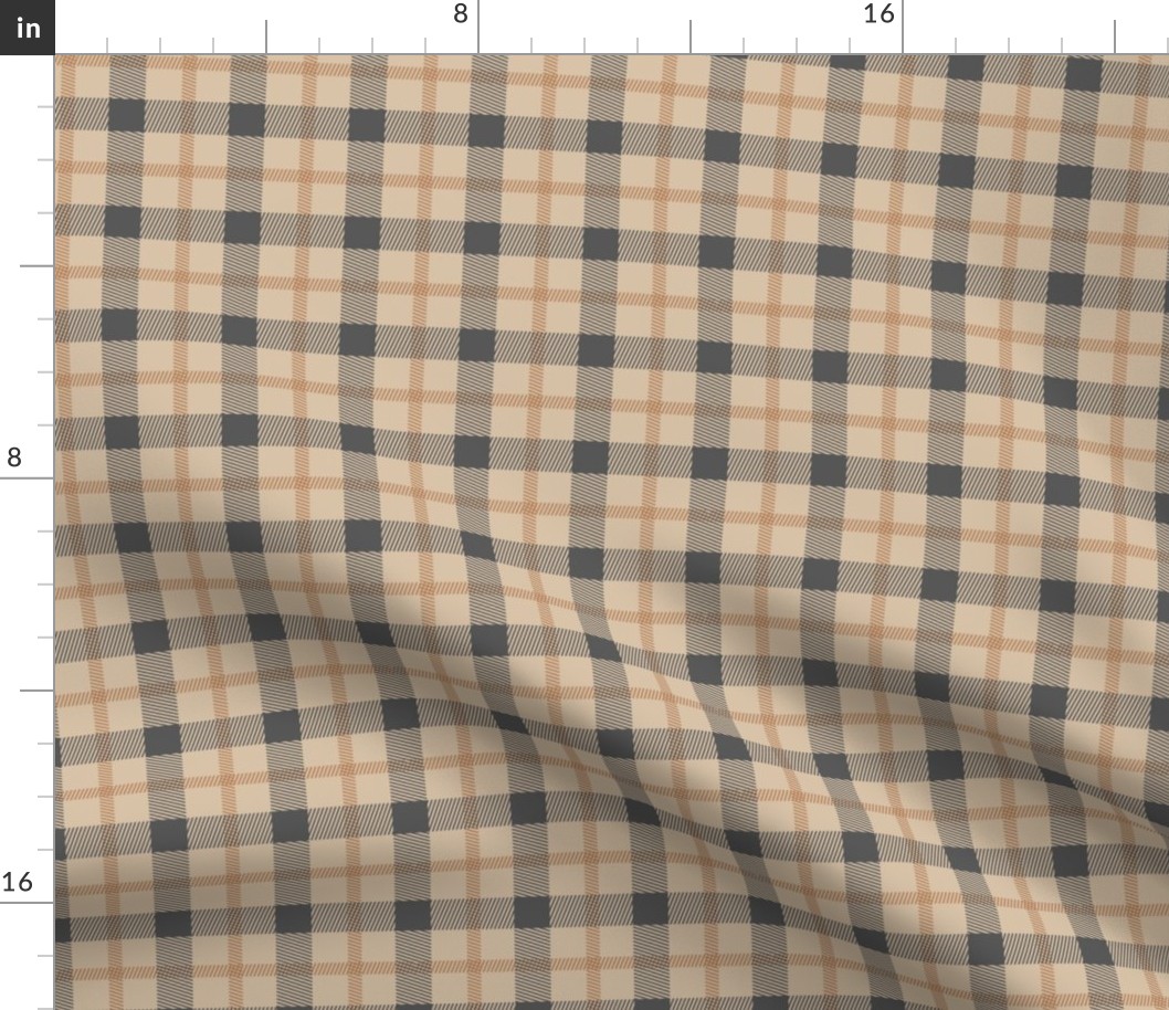 Wild west traditional retro gingham plaid design christmas texture tartan beige charcoal caramel SMALL