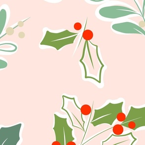 Holly and Mistletoe  pattern Nº1 Blush - L