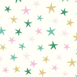 festive stars/pink and green