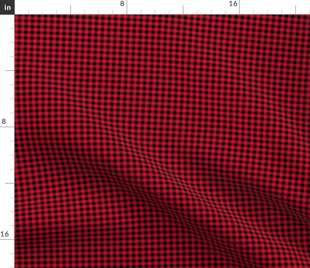 Tiny gingham winter buffalo plaid mountain ranch texture checkered design ruby red on black SMALL