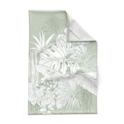 Urban jungle indoor garden - wall hanging - tea towel - white on light sage