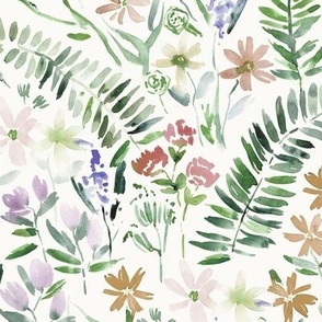 Wildflowers of Italian riviera - watercolor florals meadow - painted bloom for modern home decor nursery a629-9