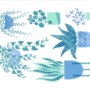 lino print houseplants tea towel in blue by Pippa Shaw