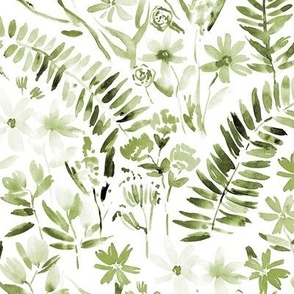 Khaki Wildflowers of Italian riviera - watercolor florals meadow - painted bloom for modern home decor nursery a629-12