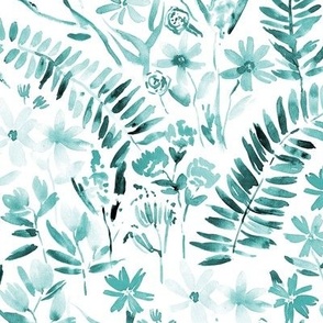 Emerald Wildflowers of Italian riviera - watercolor florals meadow - painted bloom for modern home decor nursery a629-14
