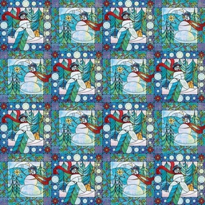 Leaded Artglass Snowmen Small