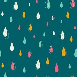 Small // Multicolored Rain drops on Teal background.