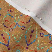 Rainbow Embroidery Illusion Butterflies and Bloom on Brown Linen Look