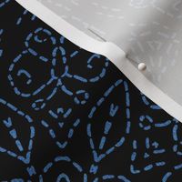 Embroidery Illusion Butterflies and Bloom in Blue on Black