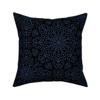 Embroidery Illusion Butterflies and Bloom in Blue on Black