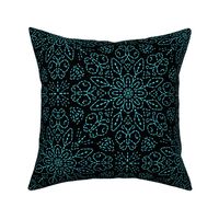 Embroidery Illusion Butterflies and Bloom in Turquoise Blue on Black