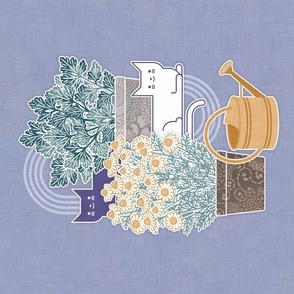 Herb Garden- Cats and Herbs- Cute Cat Purple Tea Towel- Chamomile and Cilantro Gardener Wall Hanging- Spring Kittens Panel