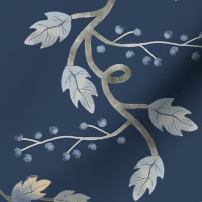 koi pond leaves and branches - large scale on navy
