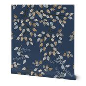 koi pond leaves and branches - large scale on navy