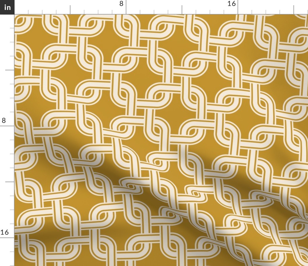 Tangled squares mustard yellow white retro Wallpaper