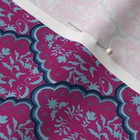 Darker Magenta and Blues Scallop Paisley