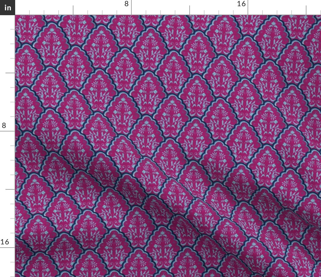 Darker Magenta and Blues Scallop Paisley