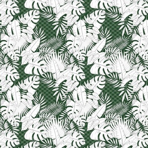 Tropical Wall // Normal Scale // Green White Background // Monstera Leaf // Strelitzia Leaf // Palm Leaf