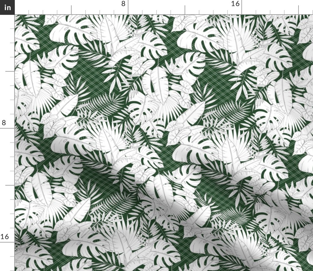 Tropical Wall // Normal Scale // Green White Background // Monstera Leaf // Strelitzia Leaf // Palm Leaf