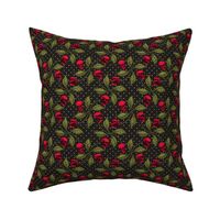 ★ ROCKABILLY CHERRY SKULL AND POLKA DOTS ★ Red + Avocado Green - Medium Scale / Collection : Cherry Skull - Rock 'n' Roll Old School Tattoo Prints