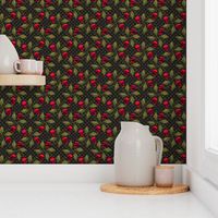 ★ ROCKABILLY CHERRY SKULL AND POLKA DOTS ★ Red + Avocado Green - Large Scale / Collection : Cherry Skull - Rock 'n' Roll Old School Tattoo Prints