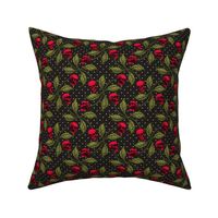 ★ ROCKABILLY CHERRY SKULL AND POLKA DOTS ★ Red + Avocado Green - Large Scale / Collection : Cherry Skull - Rock 'n' Roll Old School Tattoo Prints