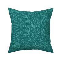 Embroidery Illusion Butterflies and Bloom in Teal Linen Look