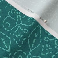 Embroidery Illusion Butterflies and Bloom in Teal Linen Look