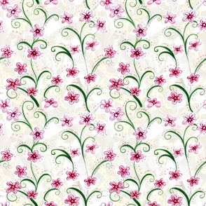 Spring Sensation - Lovecore Pink Floral Watercolor -- 9in x 9in repeat -- 400dpi (38% of Full Scale)